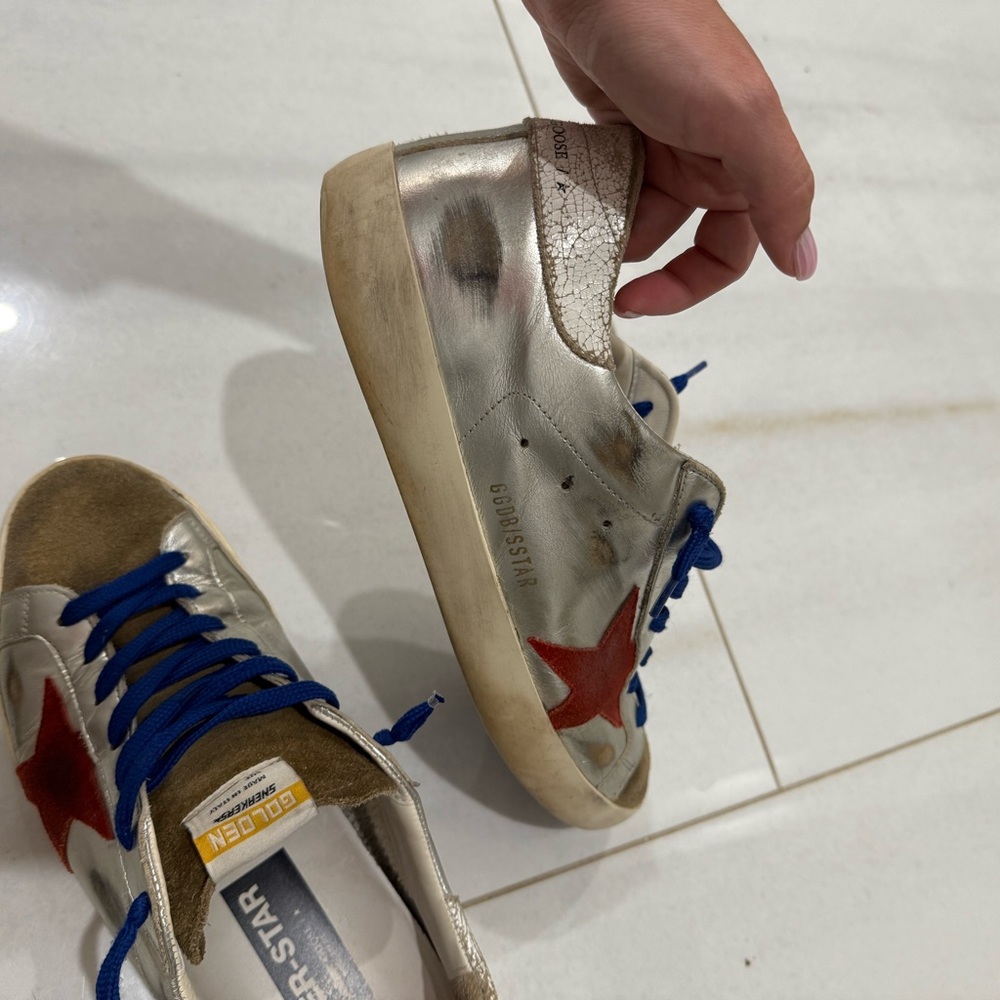 Golden Goose Silver and Red Distressed Sneakers Size 43 - Picture 10 of 11